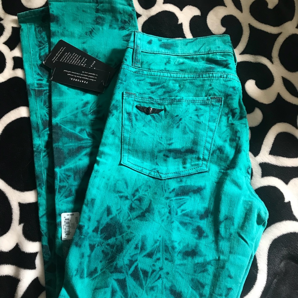 Unique turquoise tie dye jeans